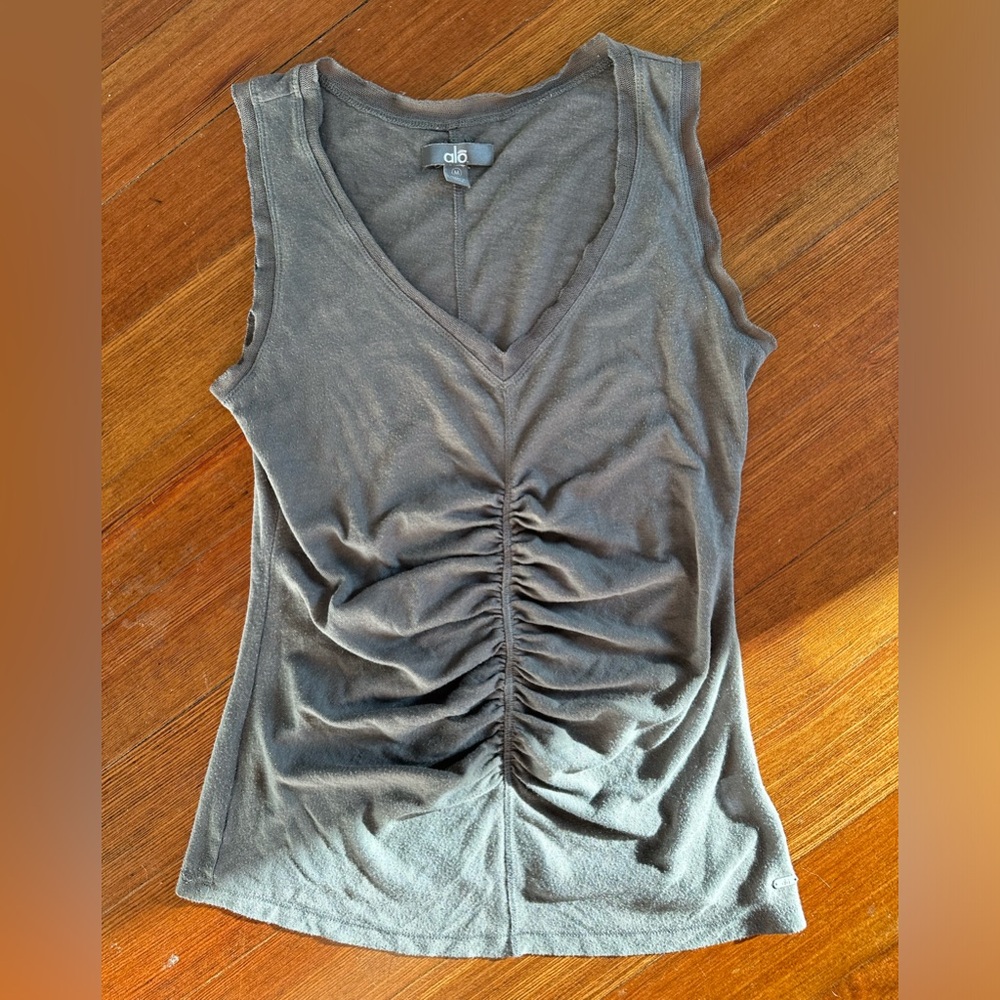 Alo grey scrunched cotton workout tank